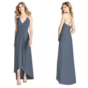 NWT Jenny Packham Ruffled Wrap Hi-Lo Maxi Dress Silverstone Chiffon